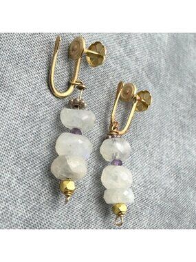 14K Gold Screw Back Earrings Quartz Amethyst Beads Lightweight Handmade Vintage
